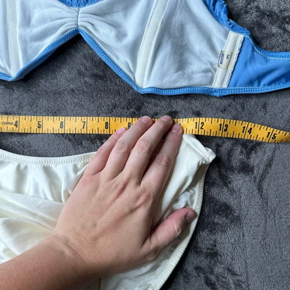 Vintage 80s/90s Bandeau Bikini Swim Suit Cinderella Blue Princess Womens SZ M